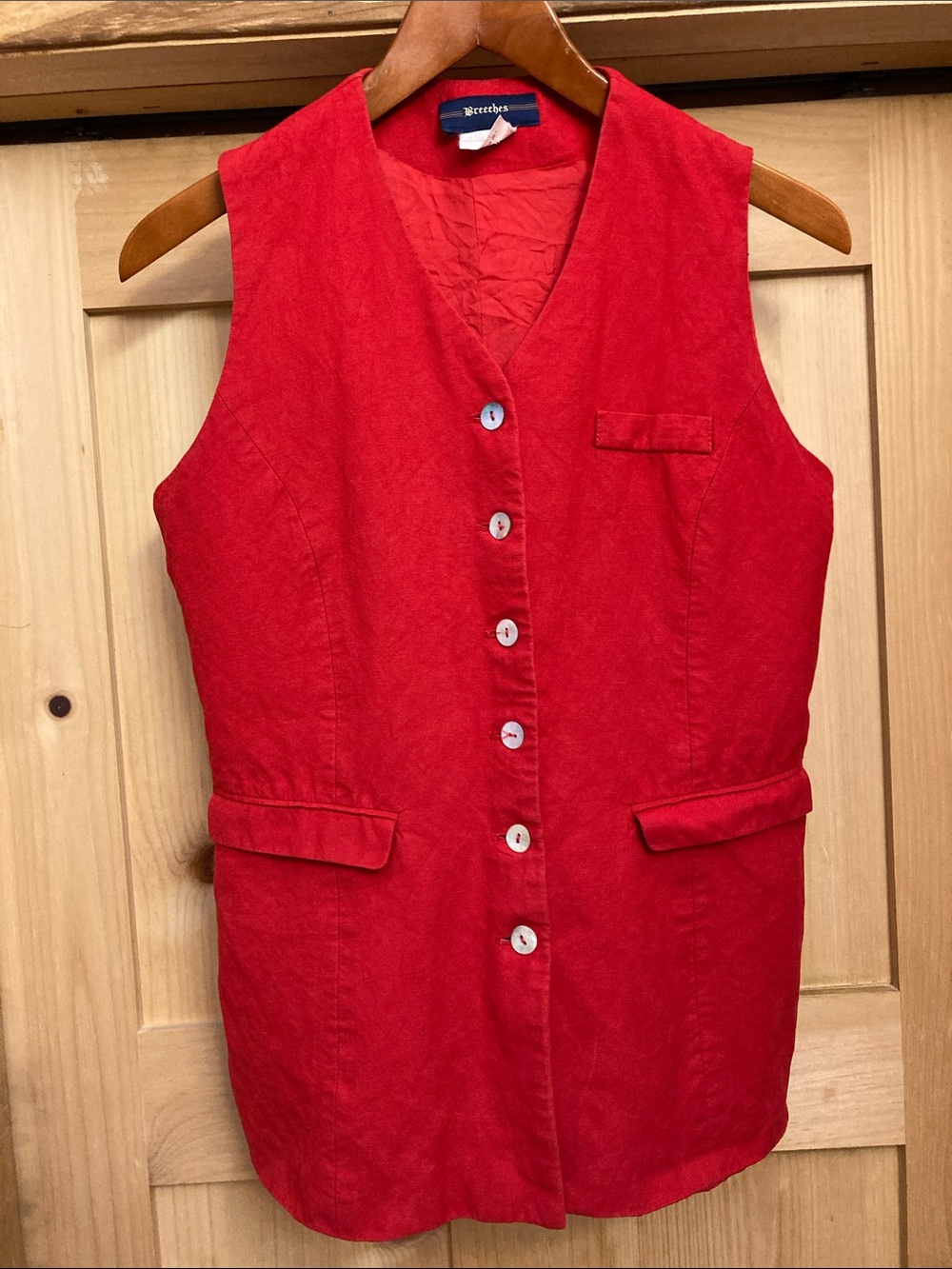 Vintage Breeches Linen Blend Red Button Up Vest